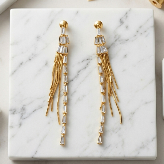 Baguette Beads Drop Earrings (Gold)