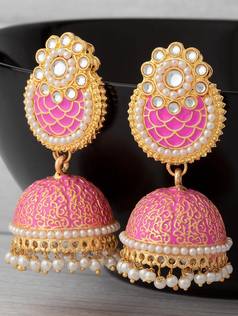 Classic Pink Jhumka with Green Accents
