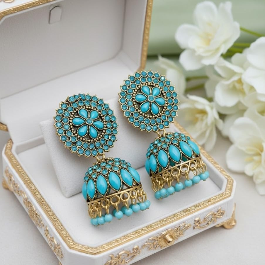 Classic Light Blue Jhumka with Golden Accents