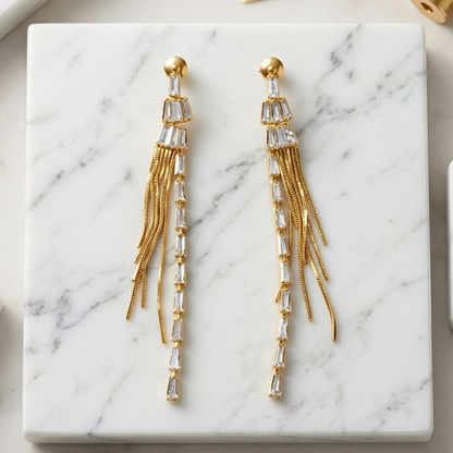 Baguette Beads Drop Earrings (Gold)