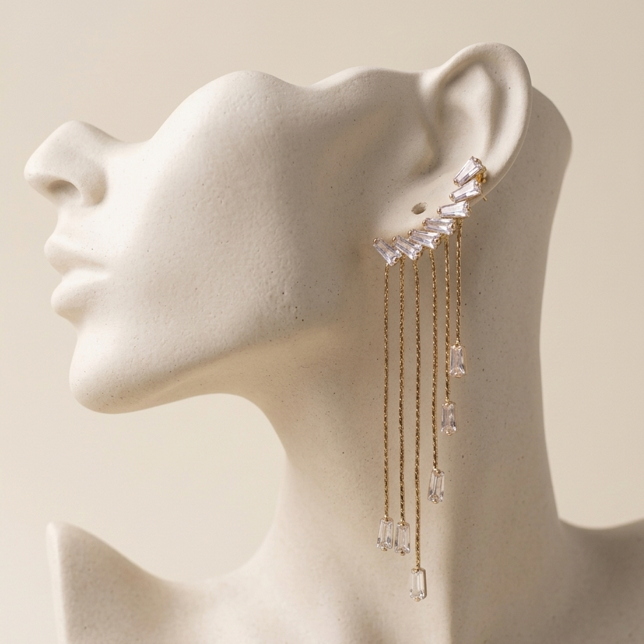 Rhinestone Chain Ear Cuffs