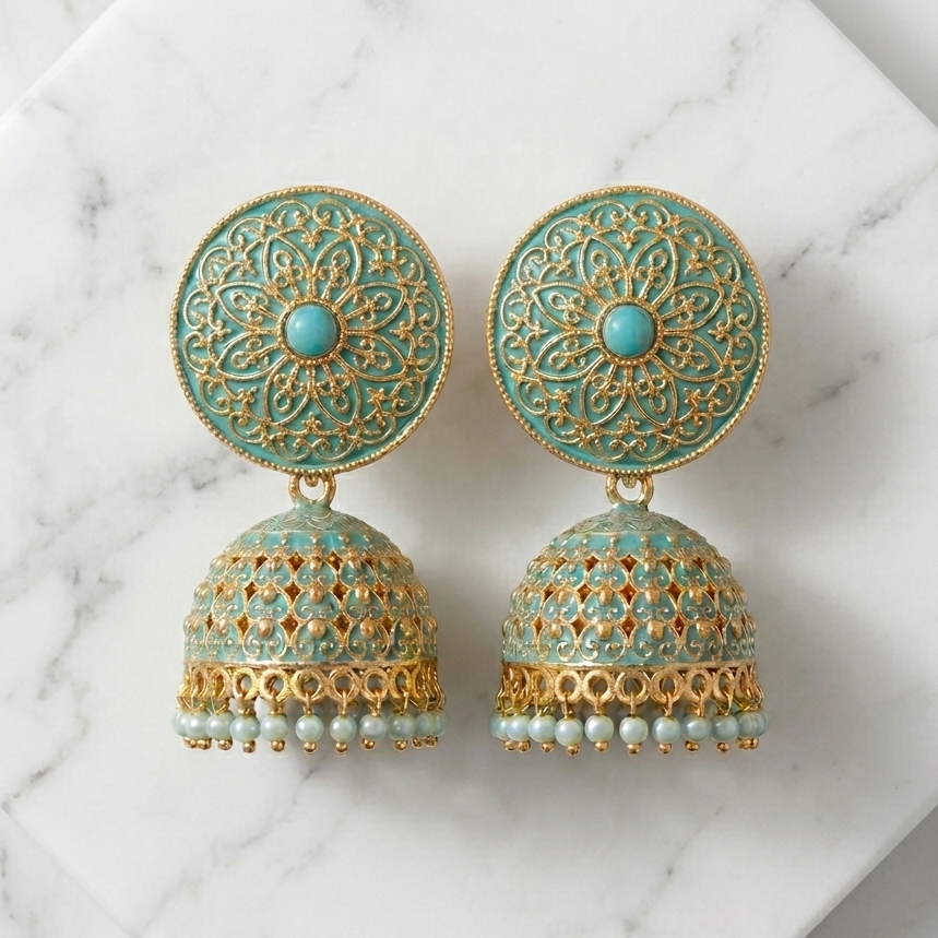 Classic Light Green Jhumka with Gold Accents