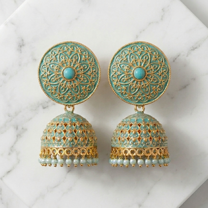 Classic Light Green Jhumka with Gold Accents