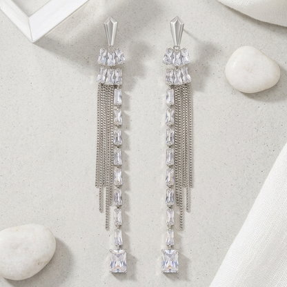 Baguette Beads Drop Earrings (Silver)