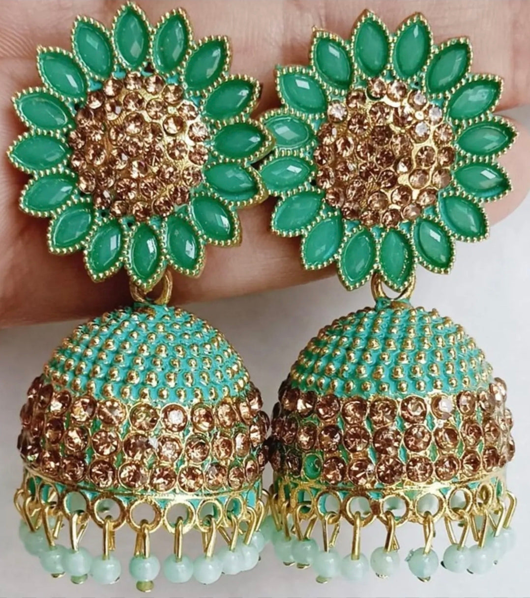 Classic Light Green Jhumka with Gold Accents