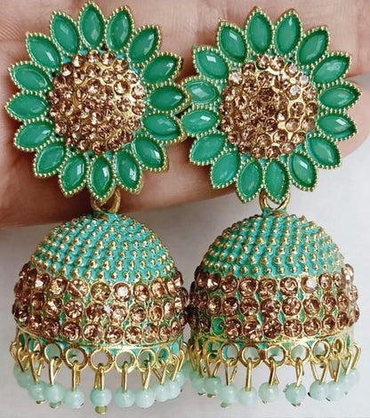 Classic Light Green Jhumka with Gold Accents