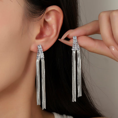 Baguette Beads Drop Earrings (Silver)