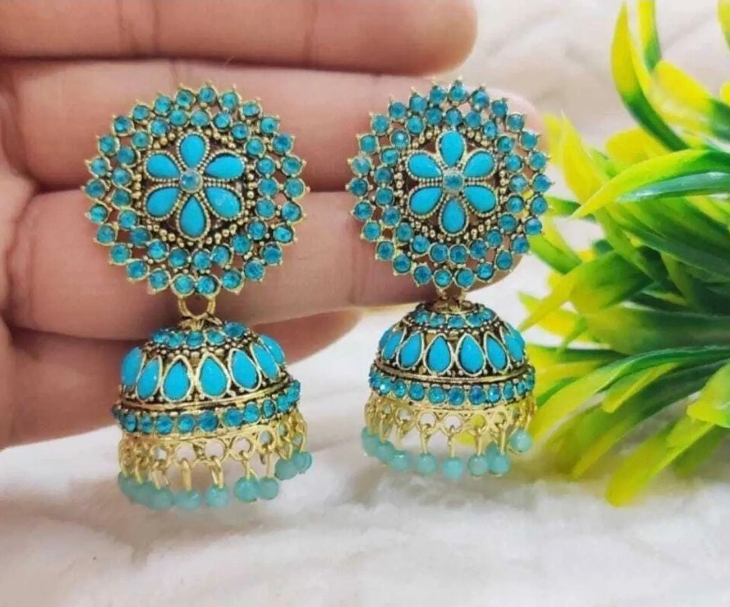 Classic Light Blue Jhumka with Golden Accents