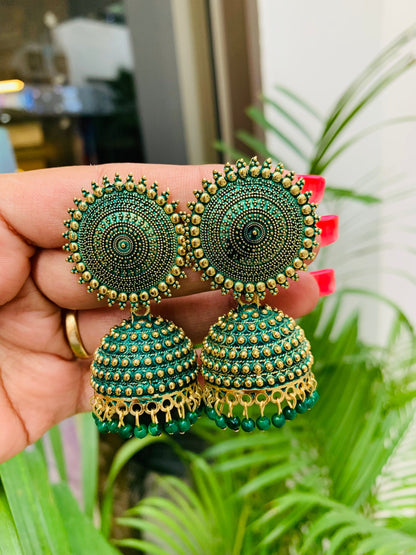 Classic Light Green Jhumka with Gold Accents