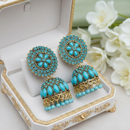 Classic Light Blue Jhumka with Golden Accents