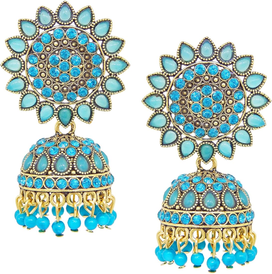 Classic Light Blue Jhumka with Golden Accents